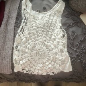 White Crop top with open lace back size XS